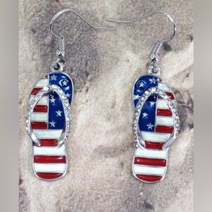 Patriotic Red White Blue USA Flag Sandal Flip Flop Shaped Earring